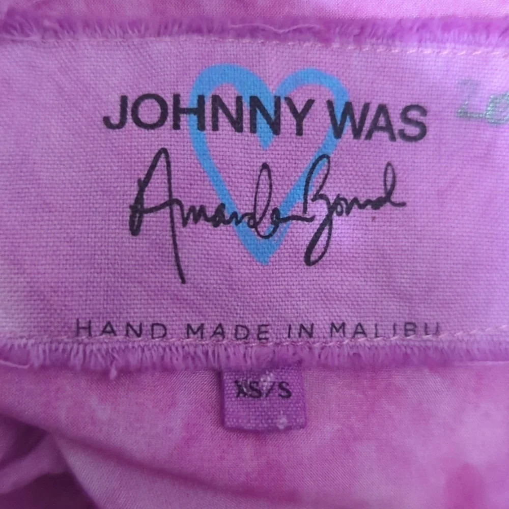 Johnny Was Amanda Bond 100% Silk Pink Peasant Blouse Puff Sleeve XS/S